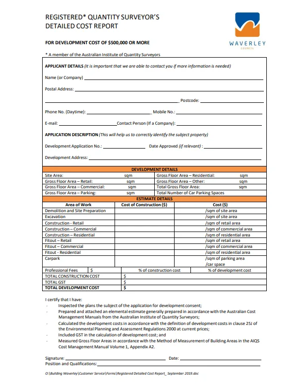 Quantity Surveyor Cost Report Example